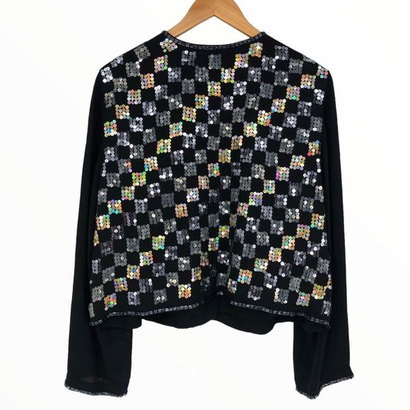 90’s Vintage Silver Iridescent Gold Sequin Checkerboard Evening Jacket size X - Picture 10 of 16